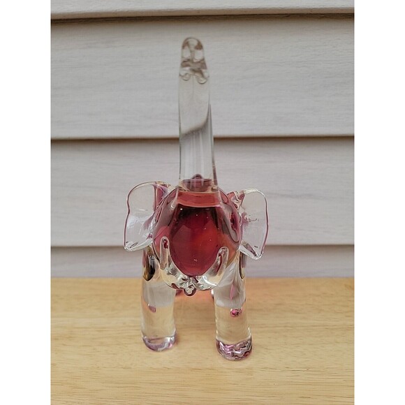 Rossi Glass Handmade Elephant Cranberry Art Glass Trunk Up 8" Tall - Picture 6 of 10
